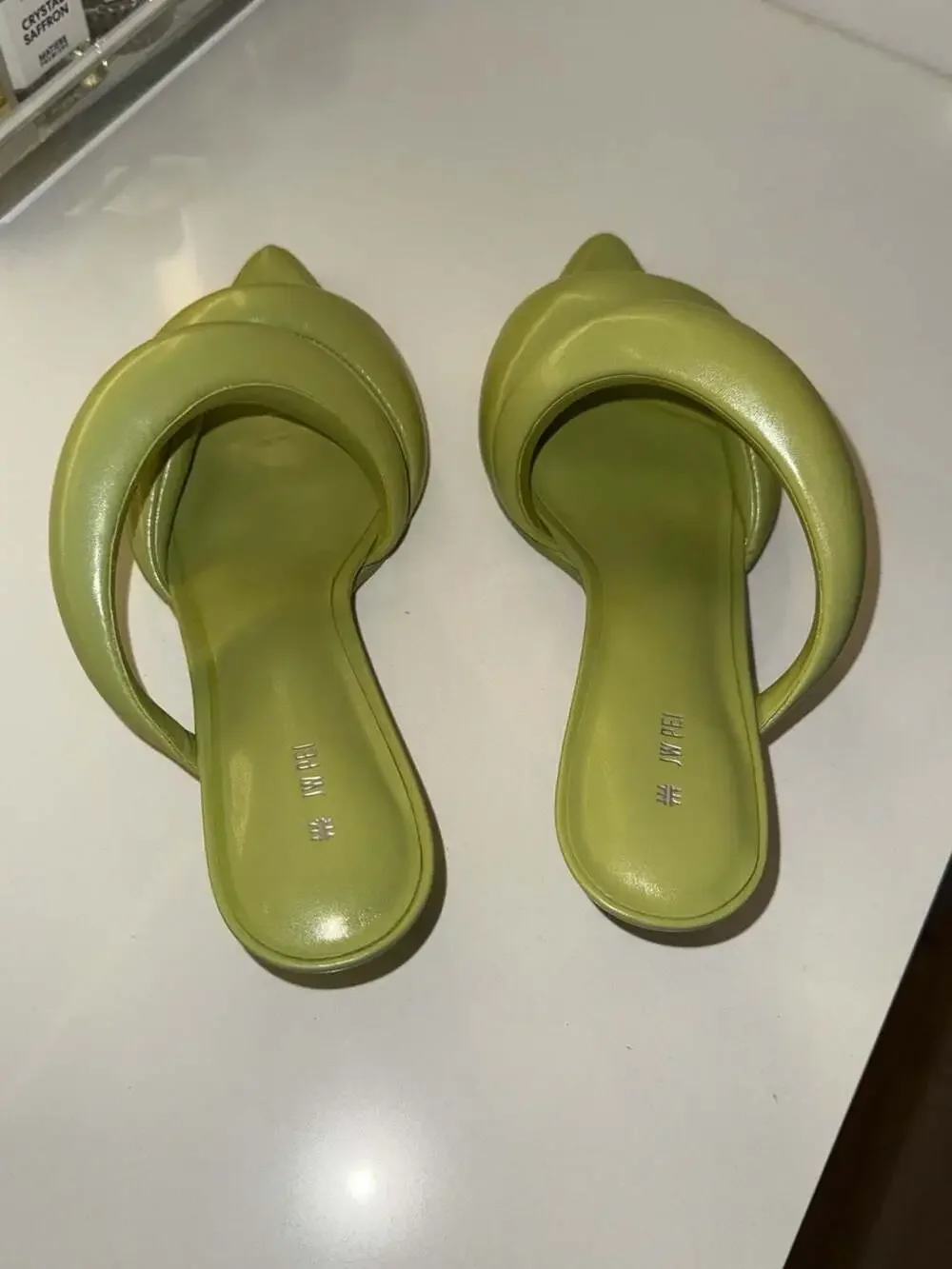 JW Pei Sara Mule Heeled Sandals Size 7.5us 38eu Green Leather